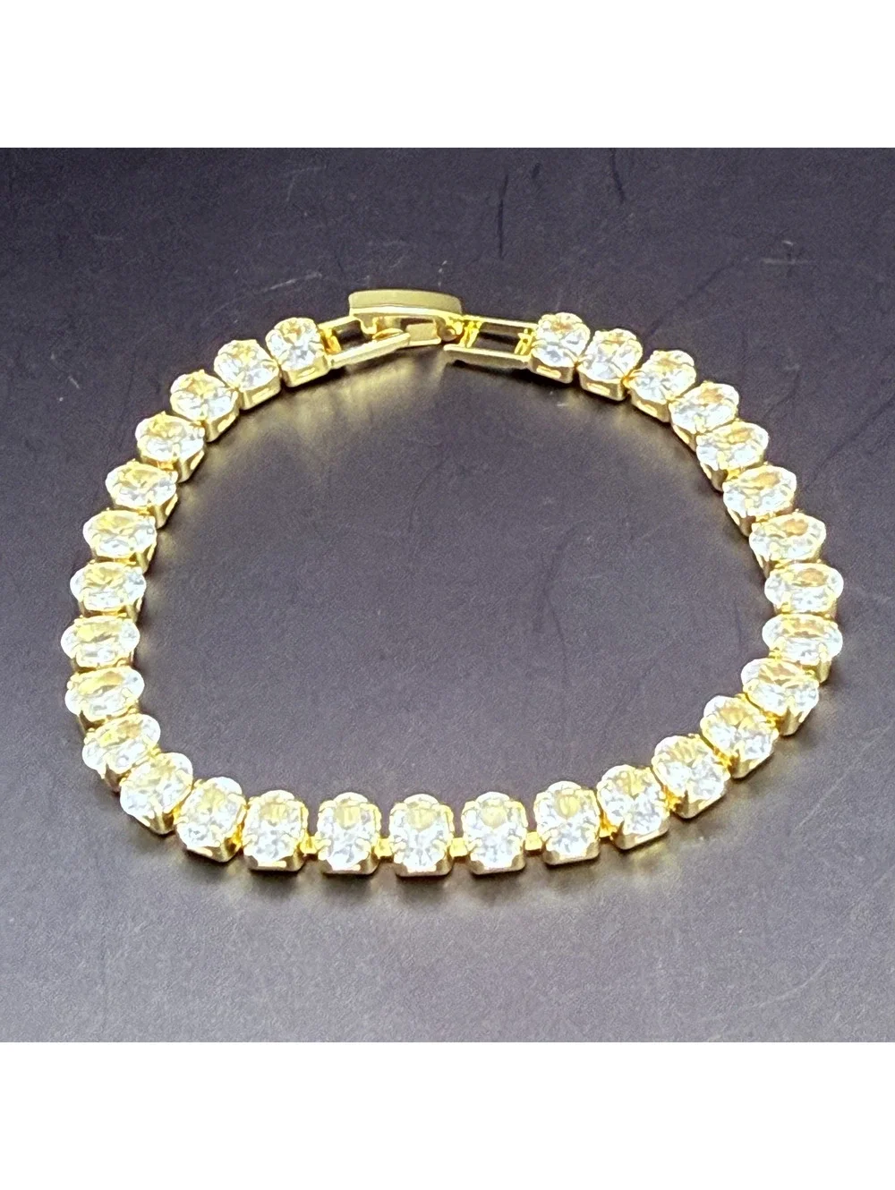 candy+clover clear rhinestone oval crystal gold tone bracelet